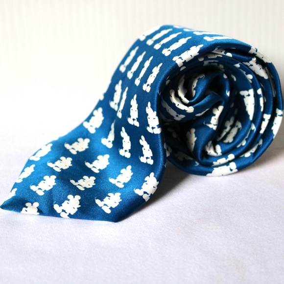 DISNEY Parks 100% Silk Neck Tie Blue Mickey Mouse Collectible Mens Formal - Picture 1 of 8